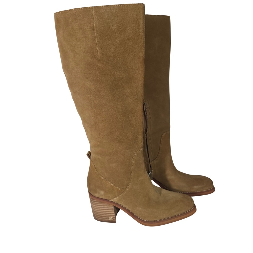 Sam Edelman Soyer Boots Womens 9.5 Caramel Suede Block Heel KneeHigh